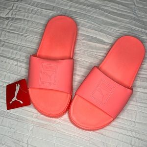 Bright Pink Puma Platform Slides